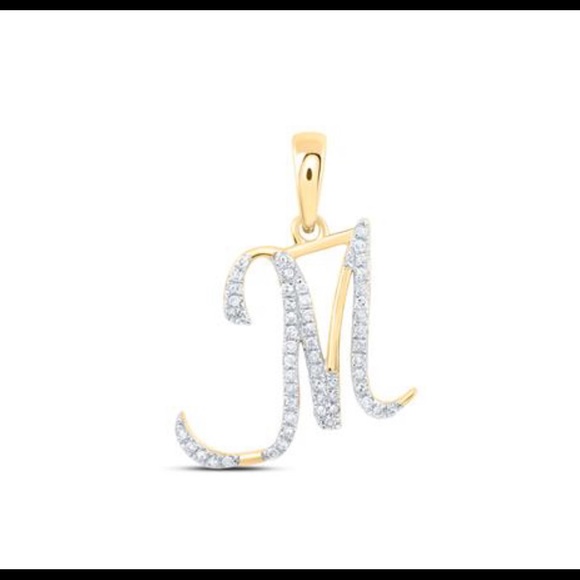10k solid gold Real Genuine Diamond M initial pendant Not plated, FREE APPRAISAL - Picture 7 of 8